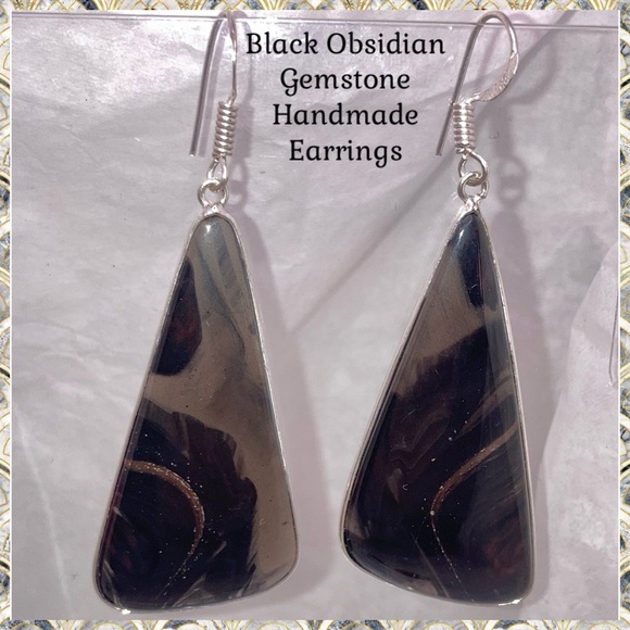 Huge Black Obsidian Handmade Dangle Drop Earrings - Picture 1 of 5